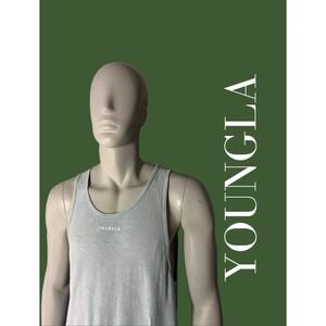 YoungLA Tank Top‎ Mens Medium Gray Ribbed Embroidered Workout Bodybuilding